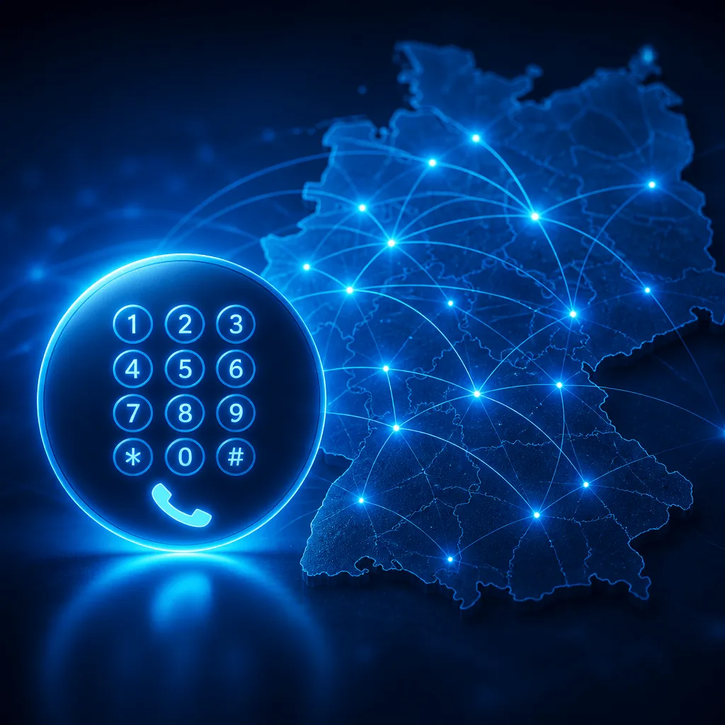 Symbolbild zur Vorwahl 0345 mit Telefonverbindung und Netzwerklinien über Halle