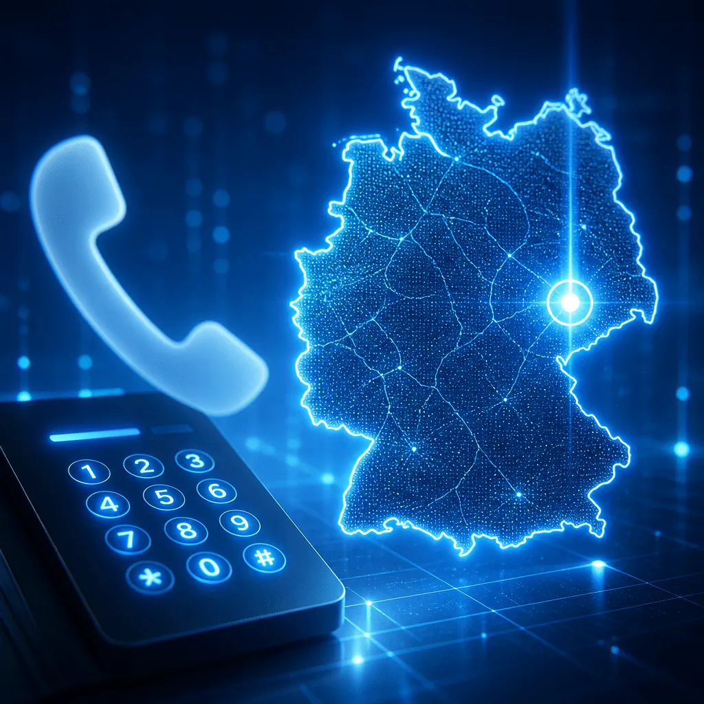 Symbolbild zur Vorwahl 0228 Deutschland mit digitaler Deutschlandkarte und Bonn-Markierung