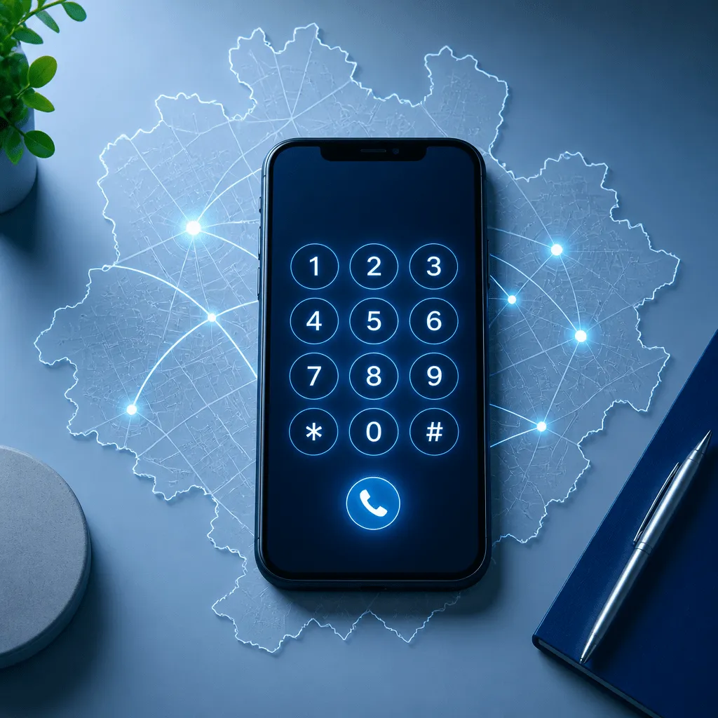Symbolbild zur Vorwahl 0221 Deutschland mit Smartphone und digitalem Wählfeld