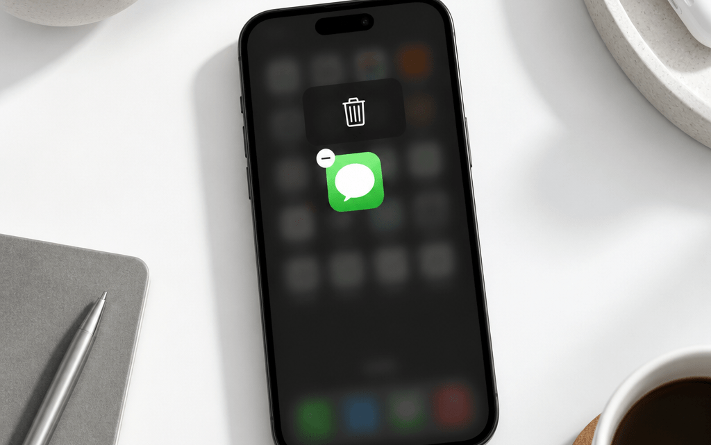Symbolbild: Smartphone auf weißem Tisch – WhatsApp deinstallieren leicht gemacht