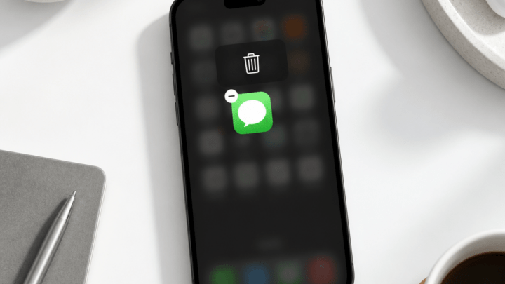 Symbolbild: Smartphone auf weißem Tisch – WhatsApp deinstallieren leicht gemacht