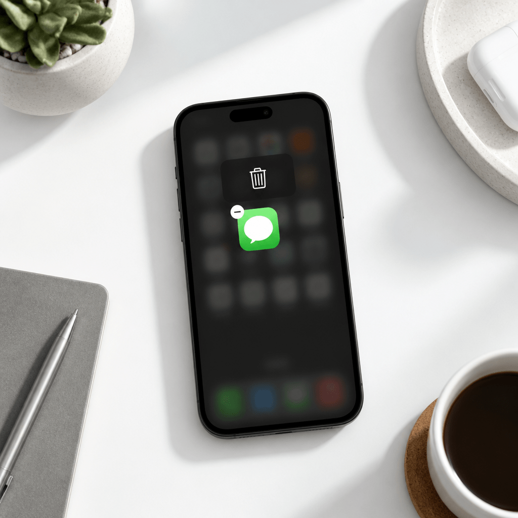 Symbolbild: Smartphone auf weißem Tisch – WhatsApp deinstallieren leicht gemacht