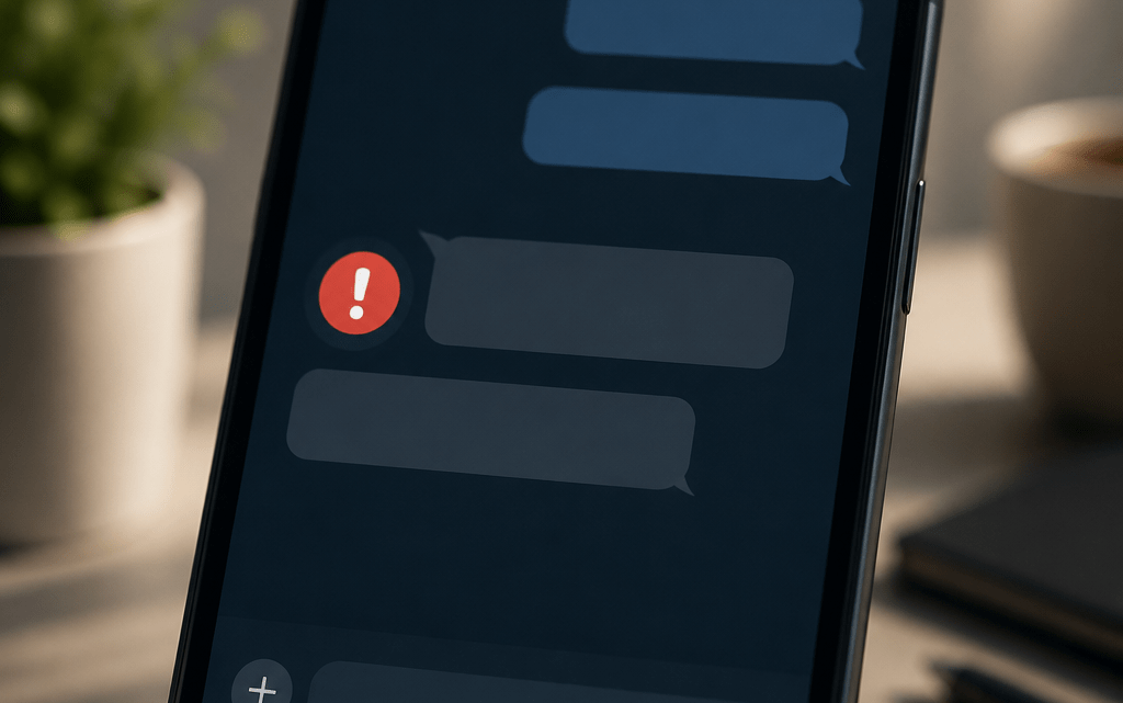 Smartphone zeigt WhatsApp rotes Ausrufezeichen neben einer nicht zugestellten Nachricht