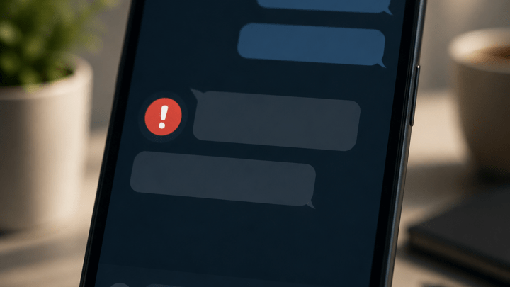Smartphone zeigt WhatsApp rotes Ausrufezeichen neben einer nicht zugestellten Nachricht