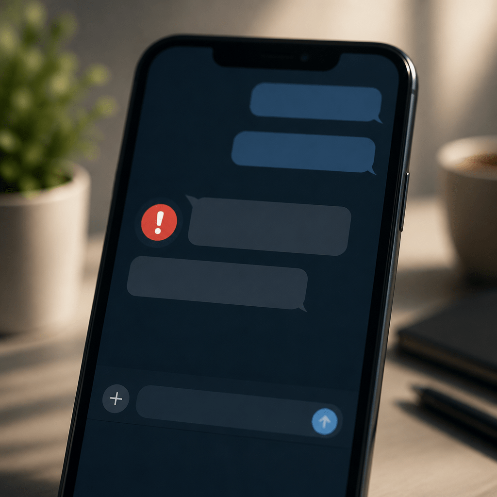 Smartphone zeigt WhatsApp rotes Ausrufezeichen neben einer nicht zugestellten Nachricht
