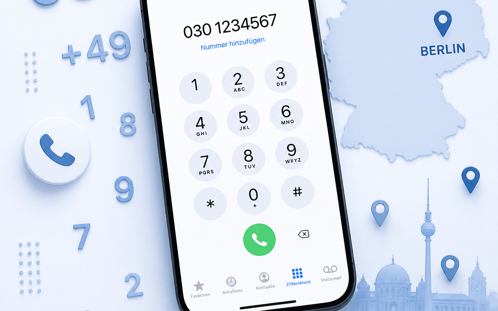Symbolbild zur Vorwahl Essen 0201 mit Smartphone und Telefon-Wählfeld