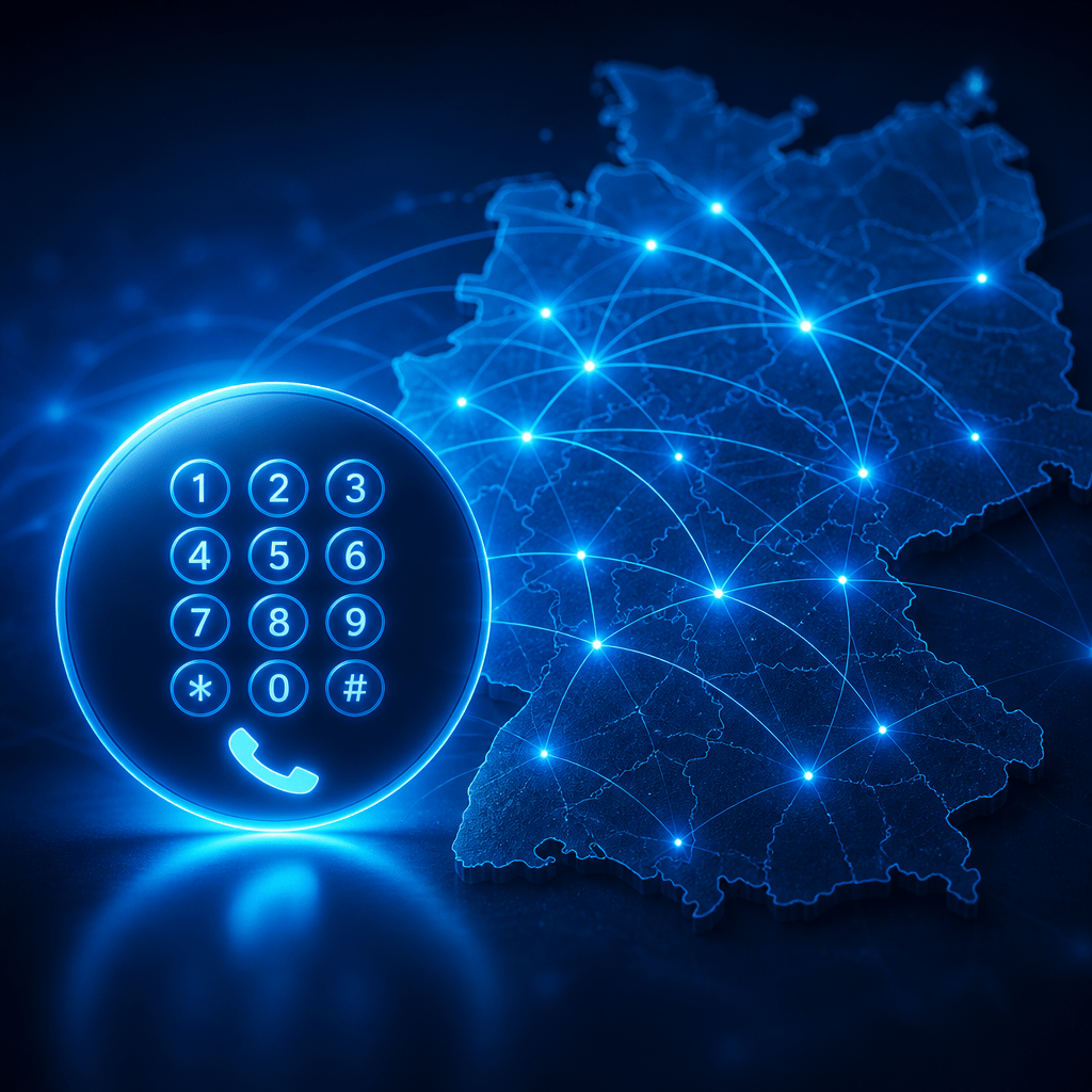 Symbolbild zur Vorwahl 0345 mit Telefonverbindung und Netzwerklinien über Halle
