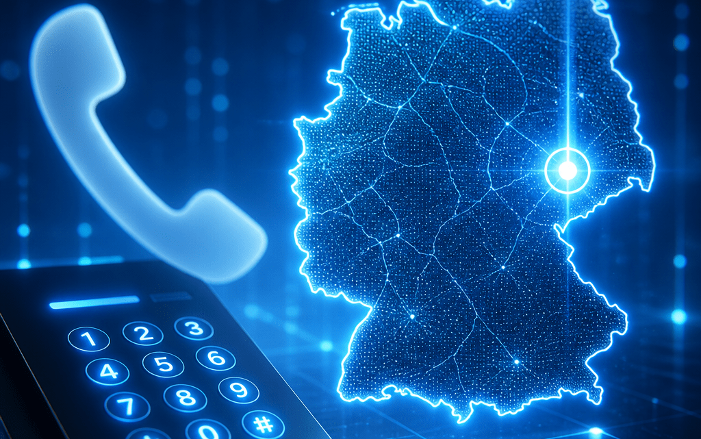 Symbolbild zur Vorwahl 0228 Deutschland mit digitaler Deutschlandkarte und Bonn-Markierung
