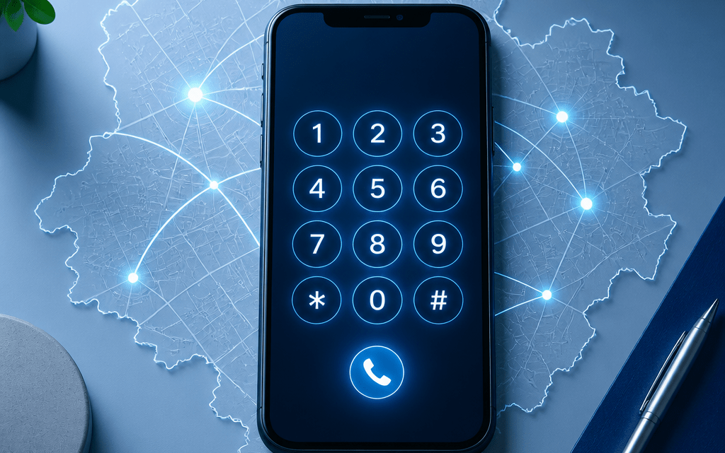 Symbolbild zur Vorwahl 0221 Deutschland mit Smartphone und digitalem Wählfeld