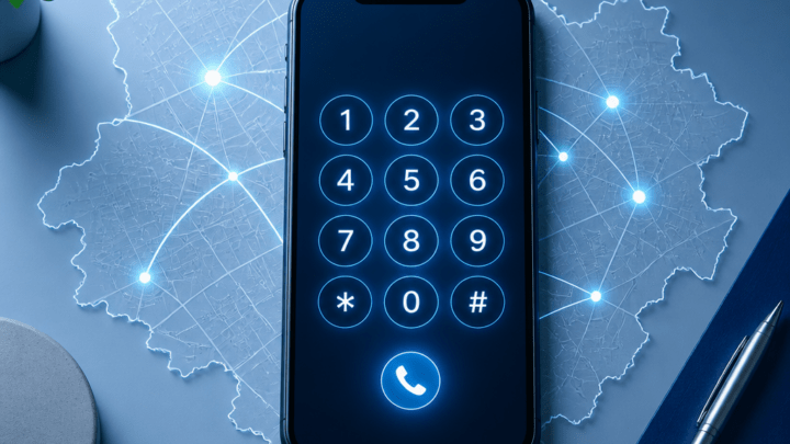 Symbolbild zur Vorwahl 0221 Deutschland mit Smartphone und digitalem Wählfeld