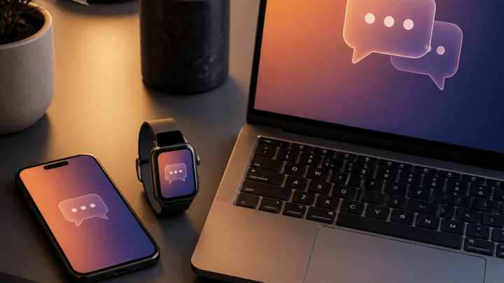 Smartphone, Smartwatch und Laptop symbolisieren das Einrichten von WhatsApp auf verschiedenen Geräten