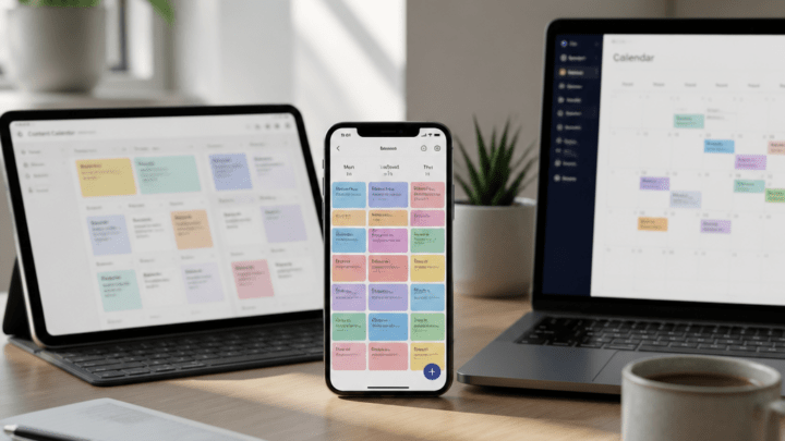 Symbolbild: Instagram Beiträge planen mit Content-Kalender auf Smartphone und Laptop